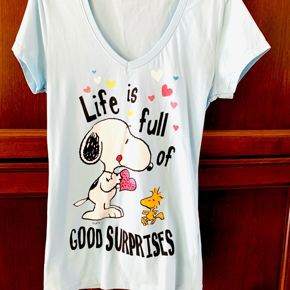 Oysho Snoopy peanuts cartoon print blue cotton tshirt for girls US XS fun logo